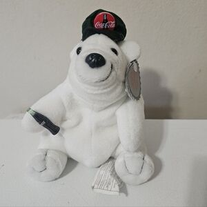 1997 Collectible Coca Cola Bean Bag Plush Polar Bear in Drivers Cap  #0140